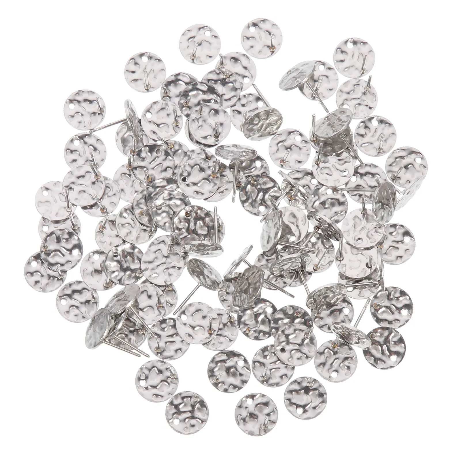 

100pcs Flat Round Stainless Steel Earring Posts Diy Metal Studs For Jewelry Making Repair With Hole Simple Design For Diy Charms