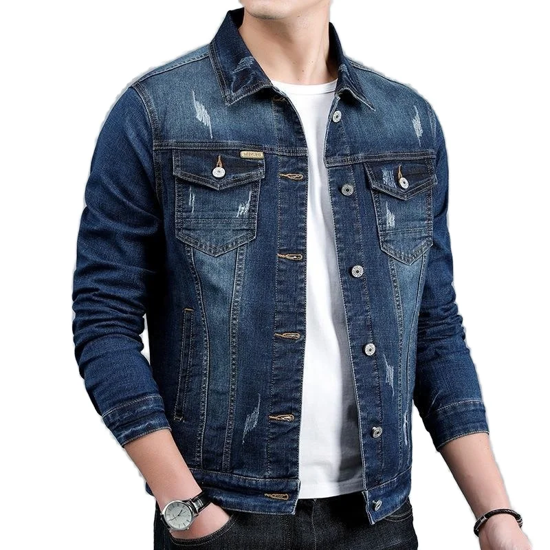 

2024 Spring Men's Casual Cotton Denim Jacket Classic Retro Washed Blue Brand Clothing with Button Decoration Bomber Coat Style