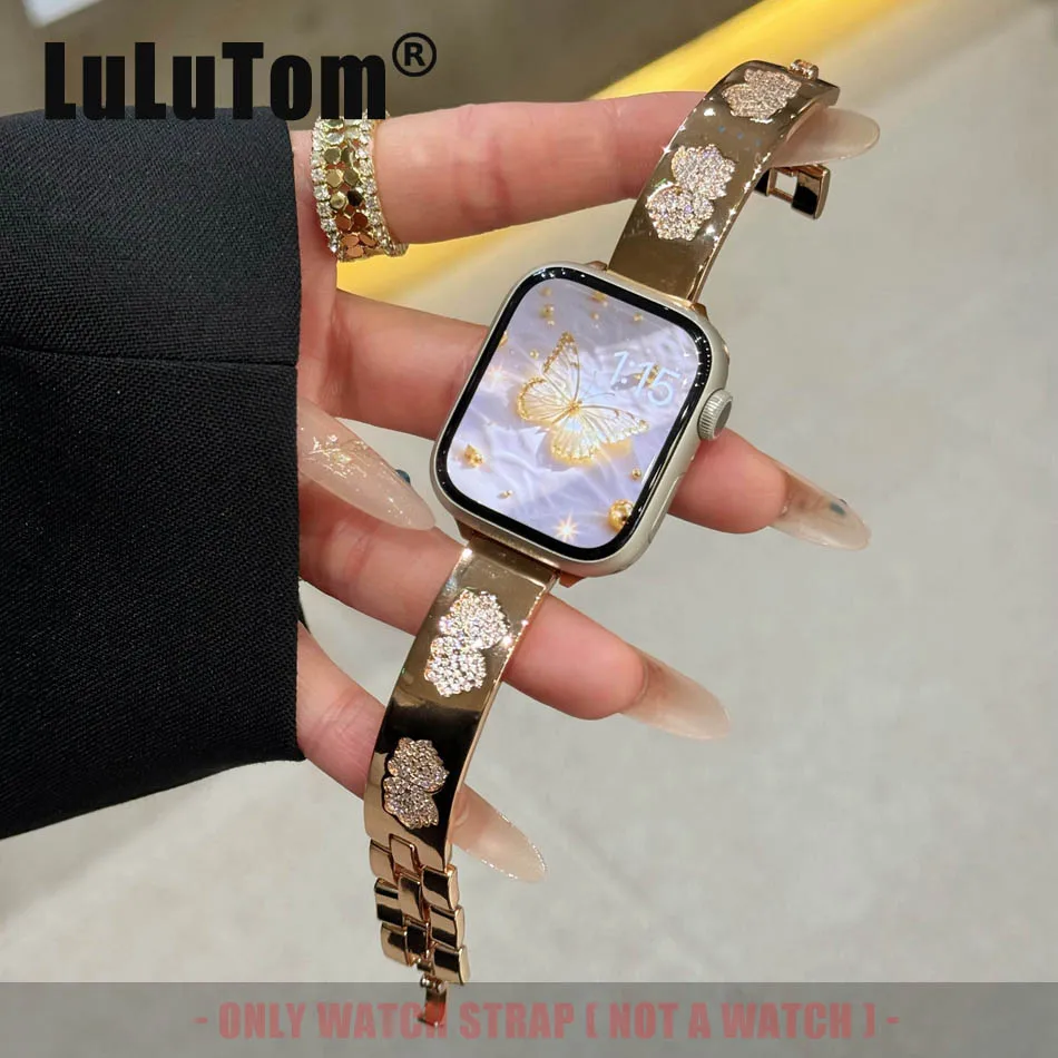 

Luxury Jewelry Strap For Apple iWatch Series 10 9 8 7 6 5 4 3 2 SE Ultra Band 38 40 41 42 44 45 46 49 Diamond Butterfly Bracelet