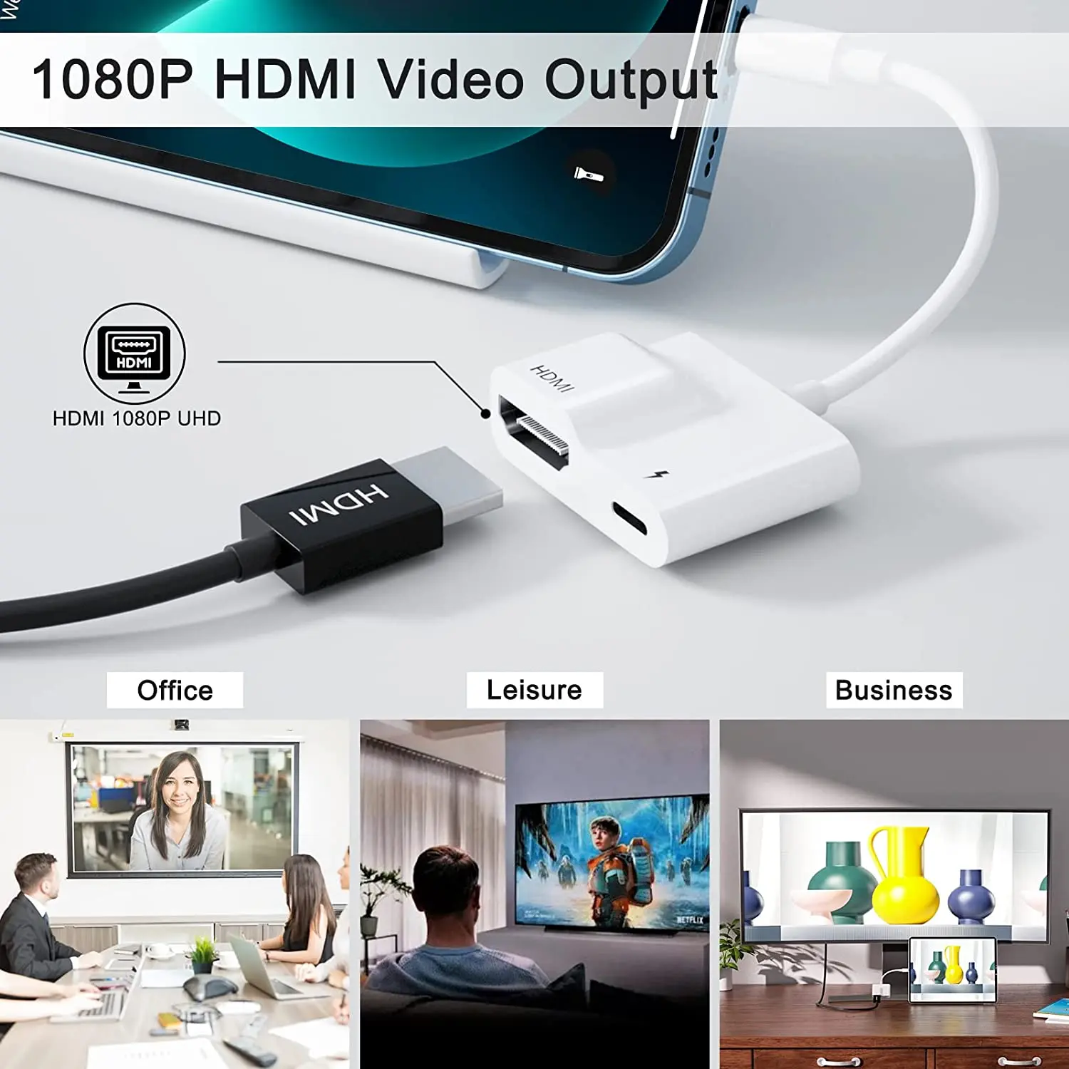 Lightning To HDMI-Compatible Adapter TV 1080P HD Digital AV  Converter for iPhone iPad to TV Support Projector/Monitor