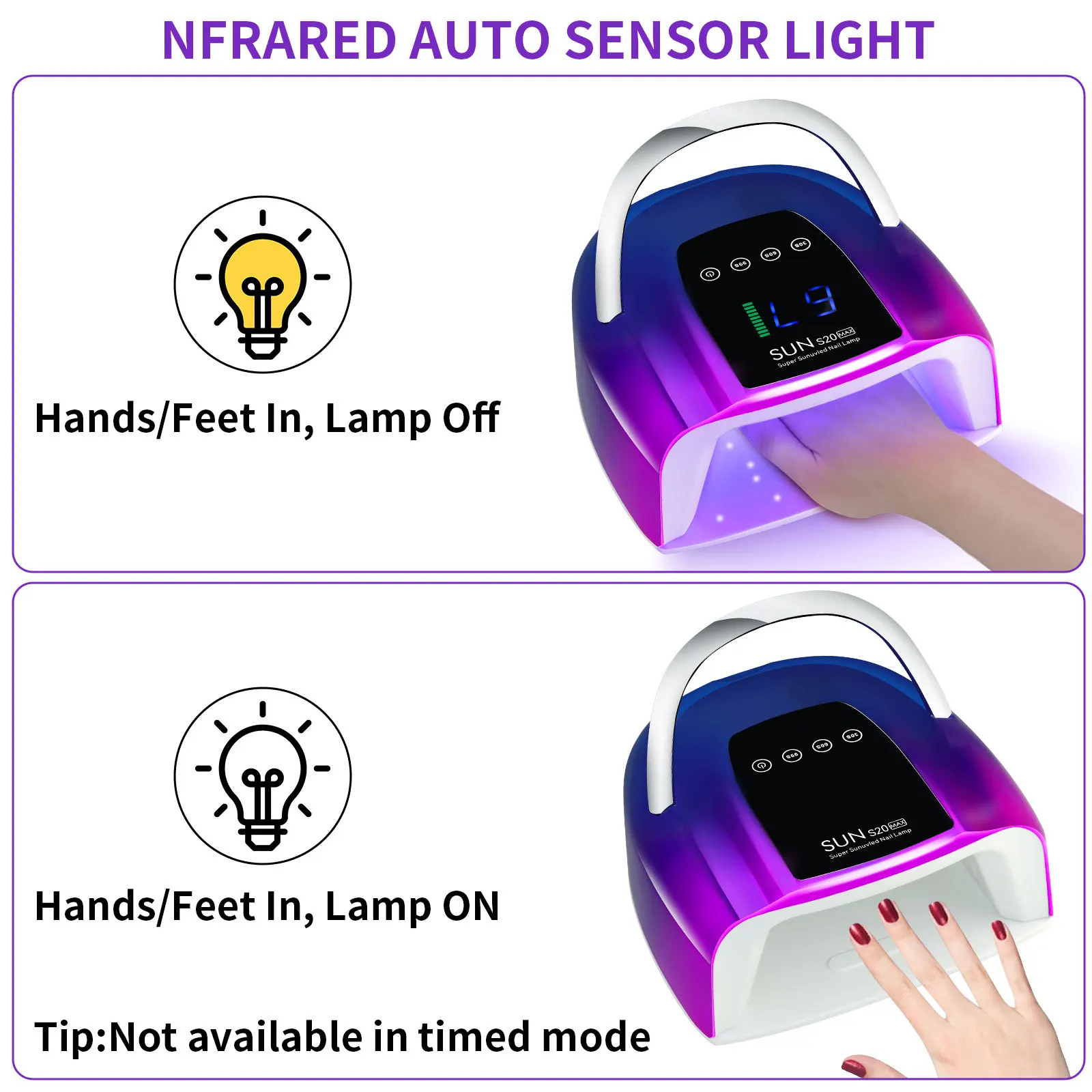 Lampe à ongles UV professionnelle sans fil avec écran tactile, lumière pour gel, modes intégrés à 3 minuteries, 48 gibles, N64