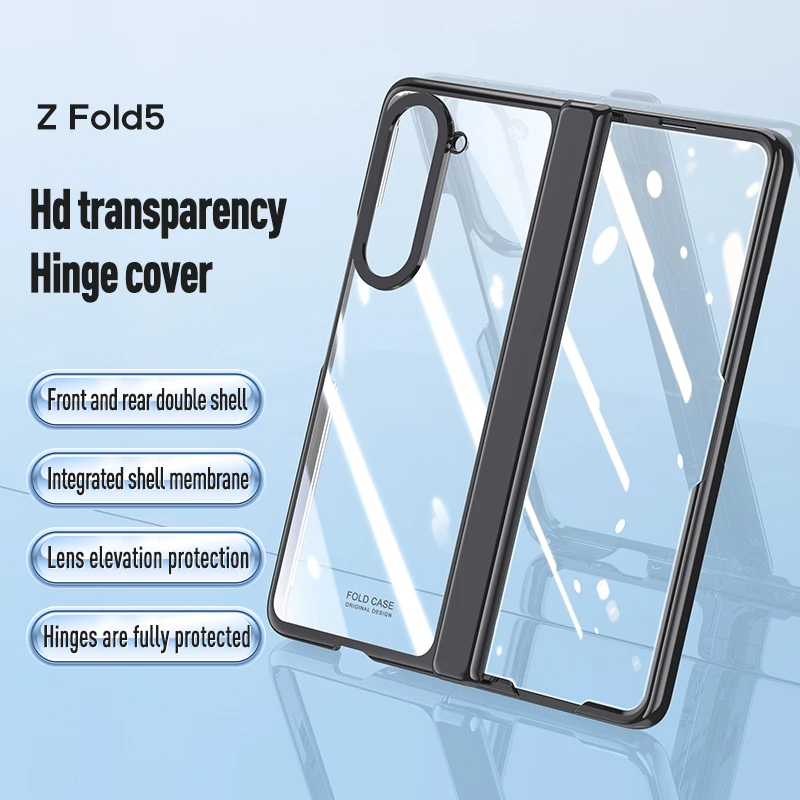 For Samsung Galaxy Z Fold 5 Case Electroplated Transparent With Tempered Film Folding Hinge Shockproof Protective Hard Cover