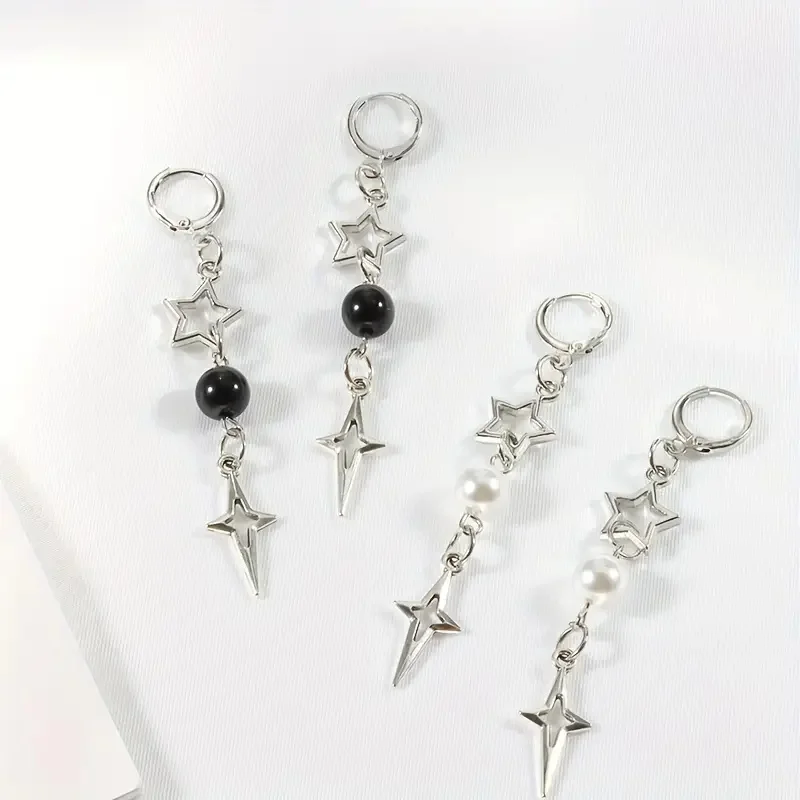 Fashionable pentagram bead pendant earrings Y2K handmade creative pendant earrings as a gift for her