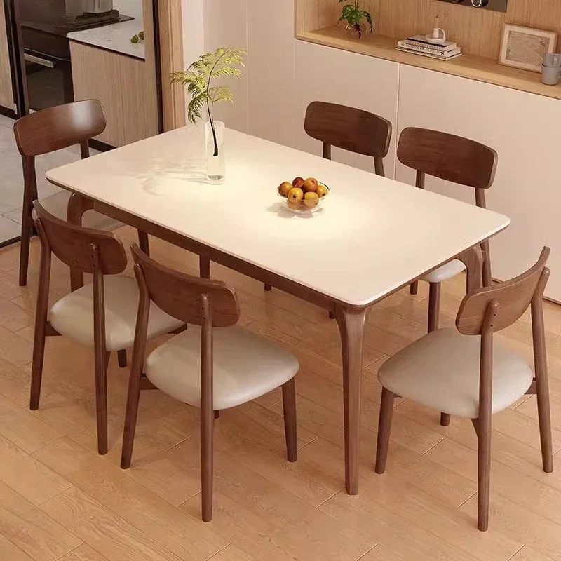 Soft log color cream style new household small apartment rectangular dining table
