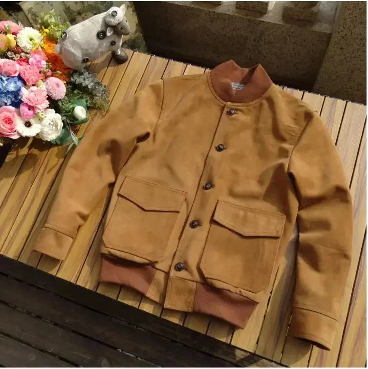 YR!Wholesales.Classic A1 Flight leather jacket.Men Spring Real calf suede coat.Casual A-1 genuine wear.Cuero natural