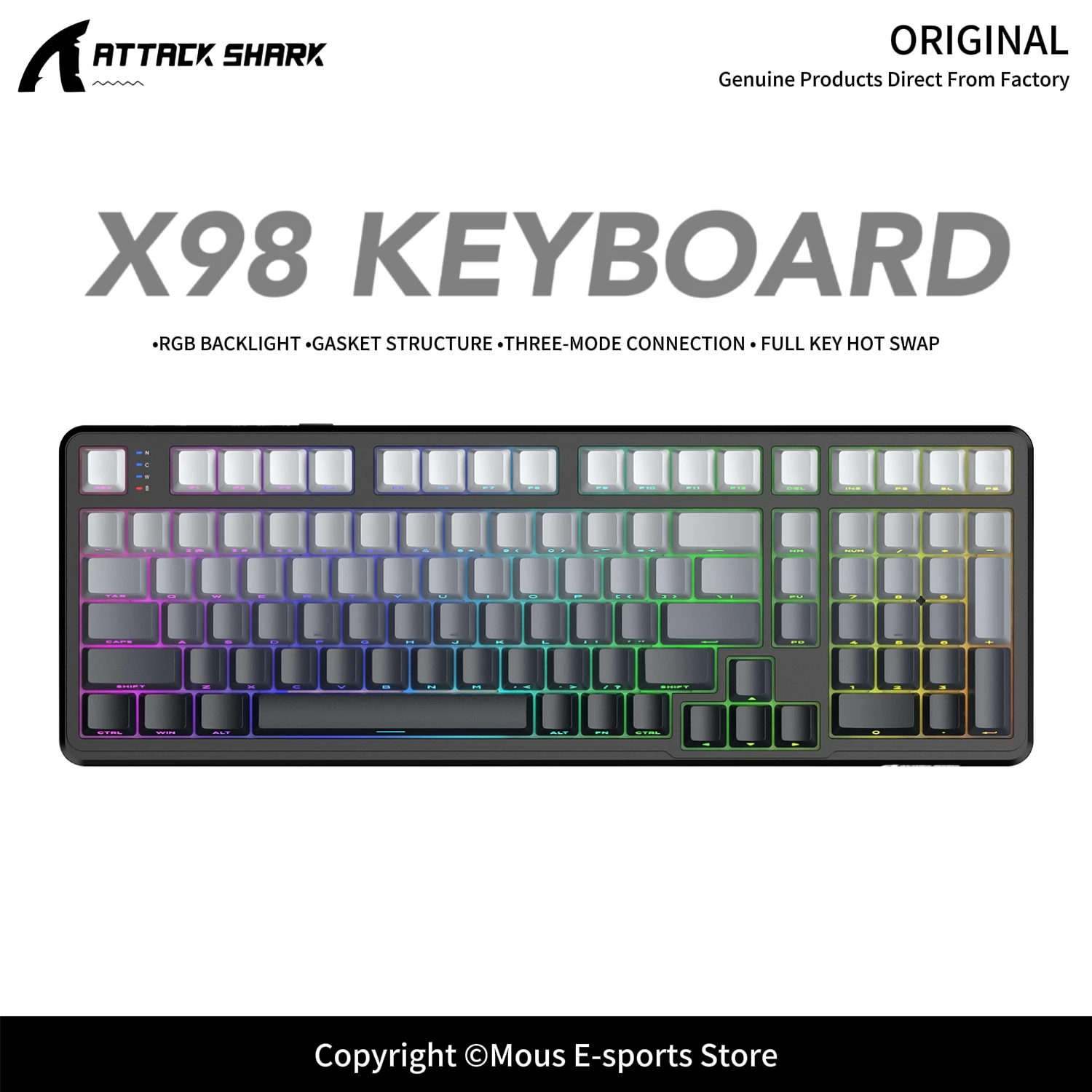X98 ATTACK SHARK X98Pro Wireless Mechanical Keyboard Full Key Hot-Swappable Gasket Structure PBT Keycaps Gaming