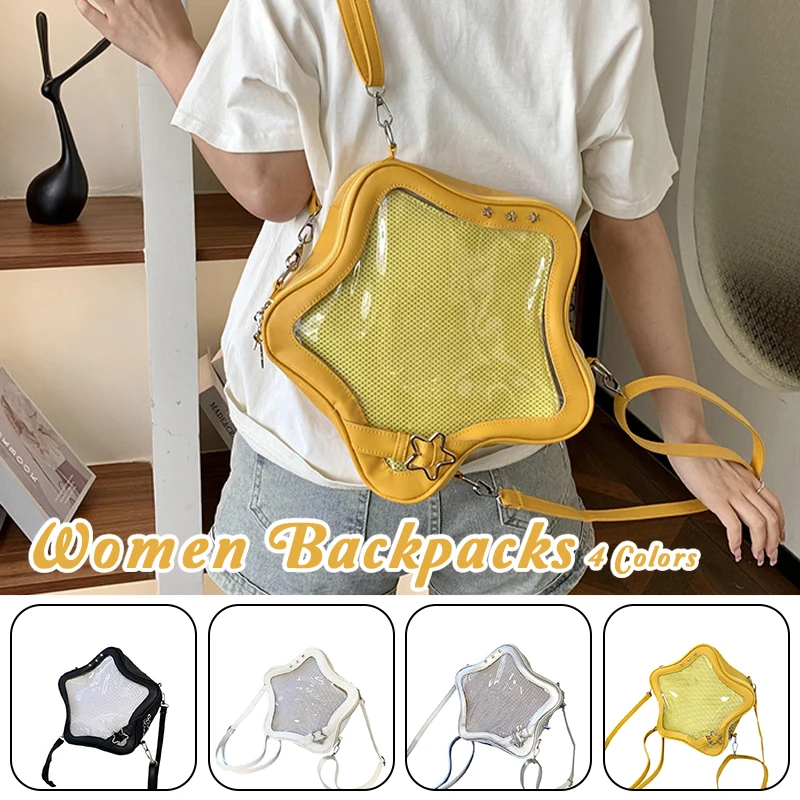 

Japanese Anime Clear Transparent Star-Shape PU Ita Bag Backpack -Cute Kawai Display Bag for Cosplay Fashion Accessories