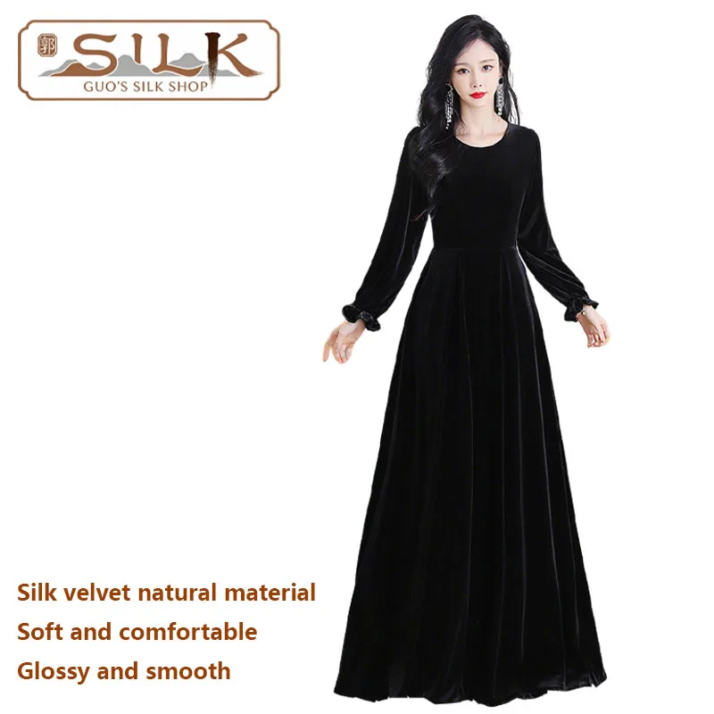 

High-end Silk Velvet Women's Dress - Elegant Attire, Comfortable and Soft, Shiny and Smooth - Spring and Autumn Season