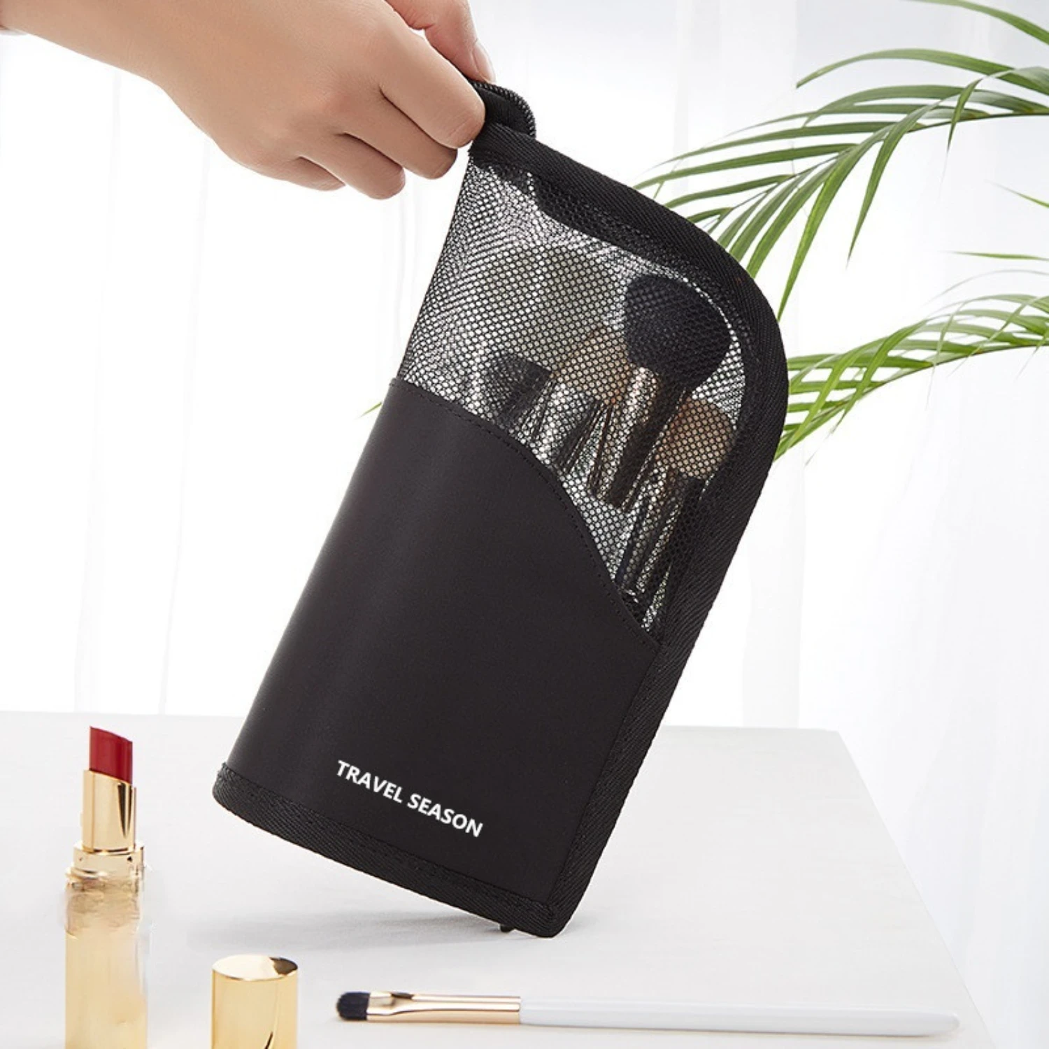 Borsa organizer per pennelli per trucco da donna 1 pezzo, porta pennelli per trucco stand-up portatile ad alta capacità