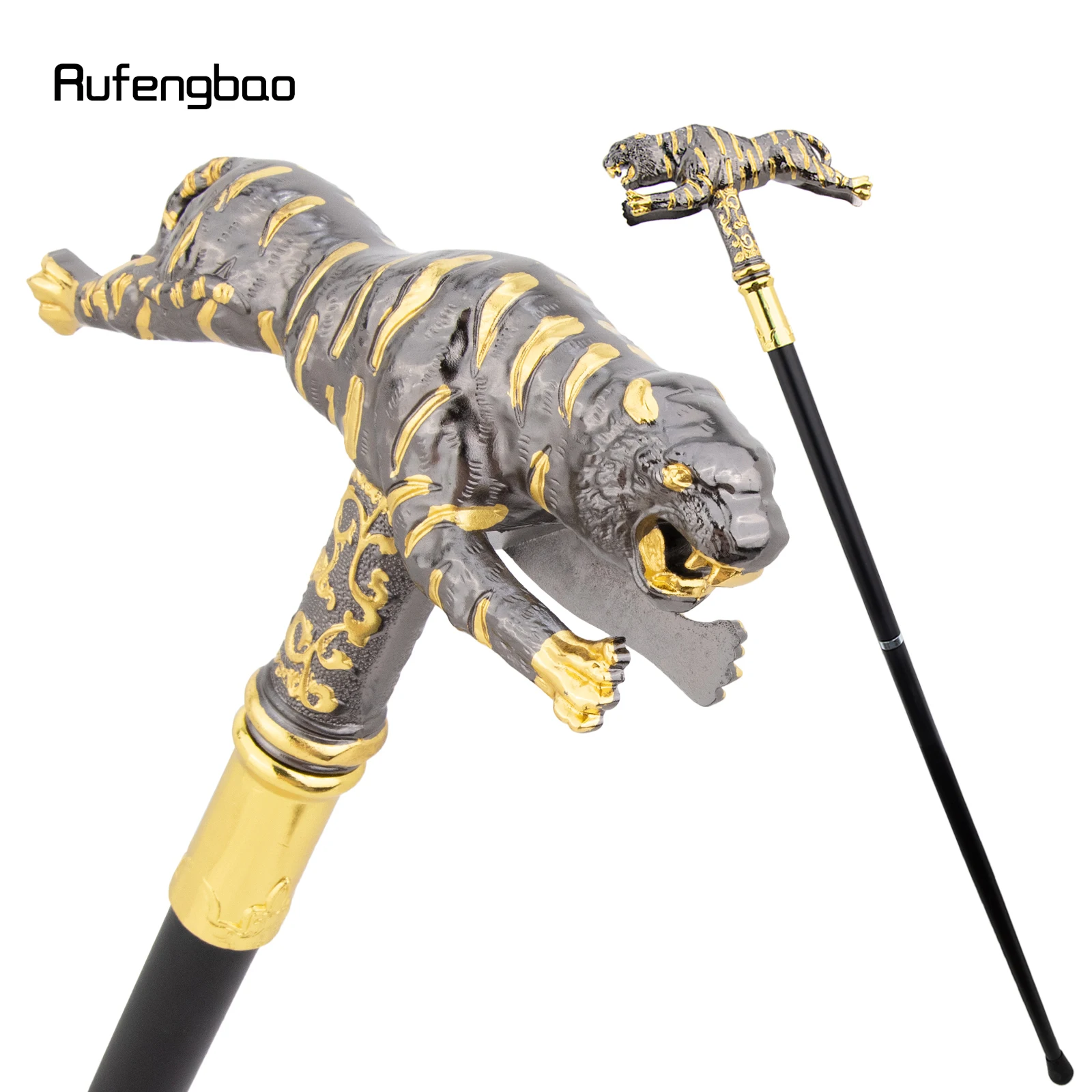 الذهبي الأسود النمر موضة عصا للمشي الزخرفية Cospaly قصب هالوين الصولجان العصا Crosier أداء المرحلة قصب 90 سنتيمتر #5