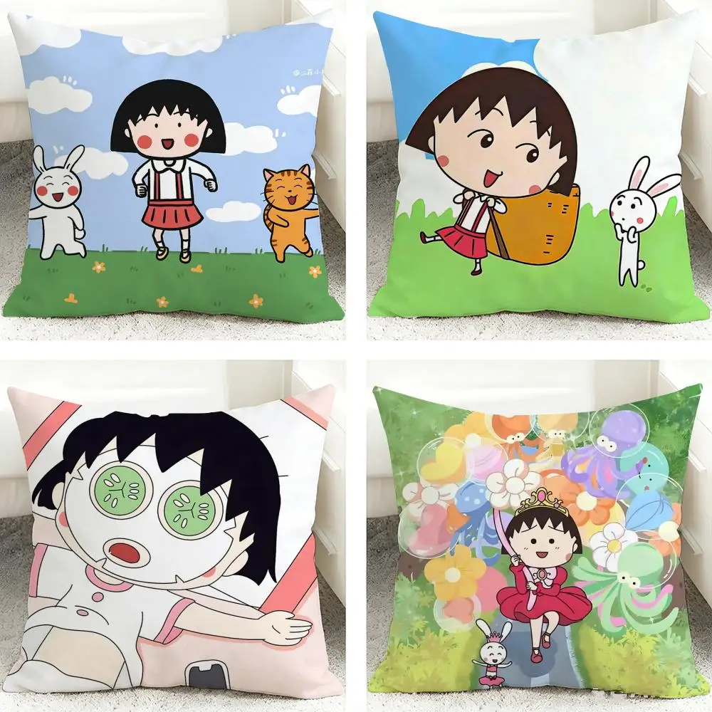 Anime C-Chibi Maruko-chan Cushion Cover Soft Short Plush Pillow Case Cushion Cover for Living Room Sofa Decor
