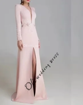 

Розовые вечерние платья по индивидуальному заказу, аппликация из бисера, глубокий V-образный вырез, длинные рукава, современные вечерние платья для выпускного вечера, халат для свадебного гостя 2025