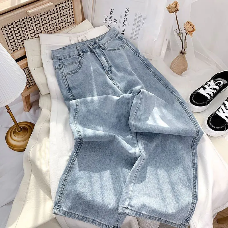 

Длинные джинсы с высокой талией и широкими штанинами, прямые длинные джинсы, женские свободные повседневные эластичные хлопковые джинсовые узкие художественные джинсы