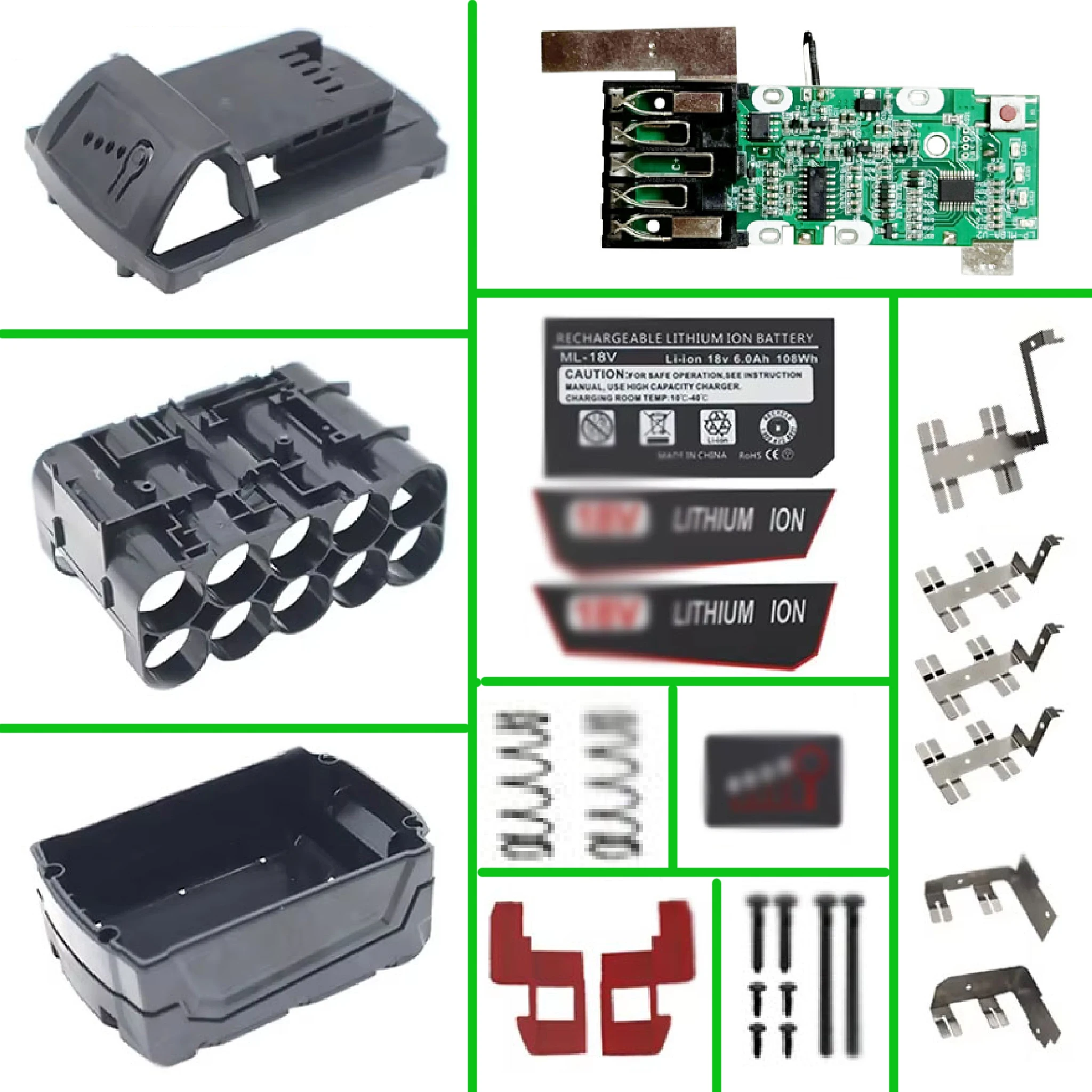 For M18Li-ion Battery Case Assembly Parts For Milwaukee 18V Lithium Batteries Upper Cover Back Case Enclosure Accessories