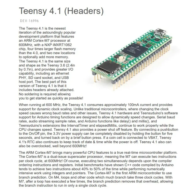 DEV-16996 RT1062 Teensy 4.1 Arm Cortex-M7 Microcontroller 32-bit Embedded Evaluation Board