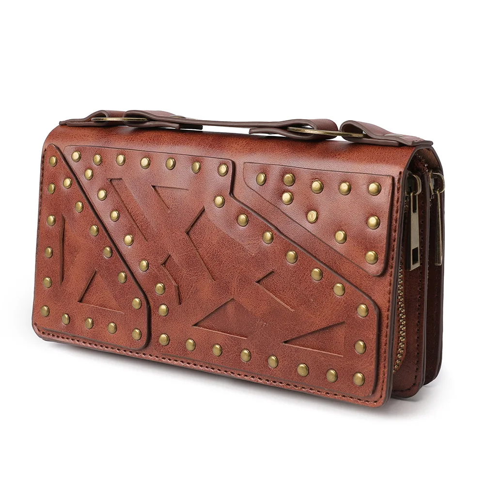 

Punk Women's Wallet Long Double Zipper Handbag Men Double Layer Handbag Fashion Purse Carteira card holder Luxury Money Bag