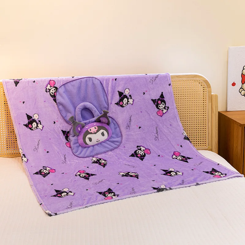 

Sanrio Cute Hello Kitty Kuromi Pillow Throw Blanket 2 in 1 Waist Pillow Handbag Cushion Office Dual-Use Nap Blanket Car Headrest