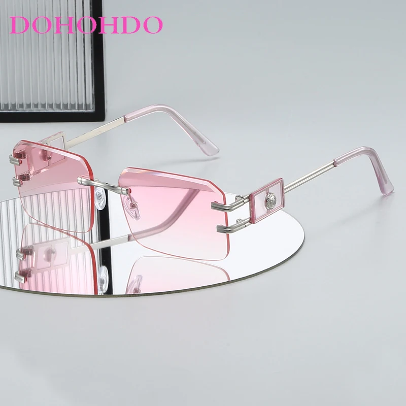 

New Fashion Metal Rimless Square Sunglasses Women Men Luxury Designer Shades Outdoor Fishing Summer Traveling Eyewear Male UV400