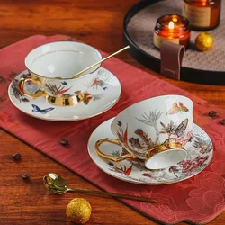 Exquisite Coffee Mug Set Bone China Ceramic Tea Set Marble Stripe Luxury Porcelain Drinkware Tea Cups Couple Cup Gift Box