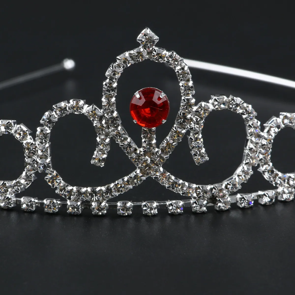 

Red Silver Alloy Wedding Tiara Rhinestone Headband 39Cm Circumference 14x3cm Crown for Bridal Prom Pageant Flower Ceremony
