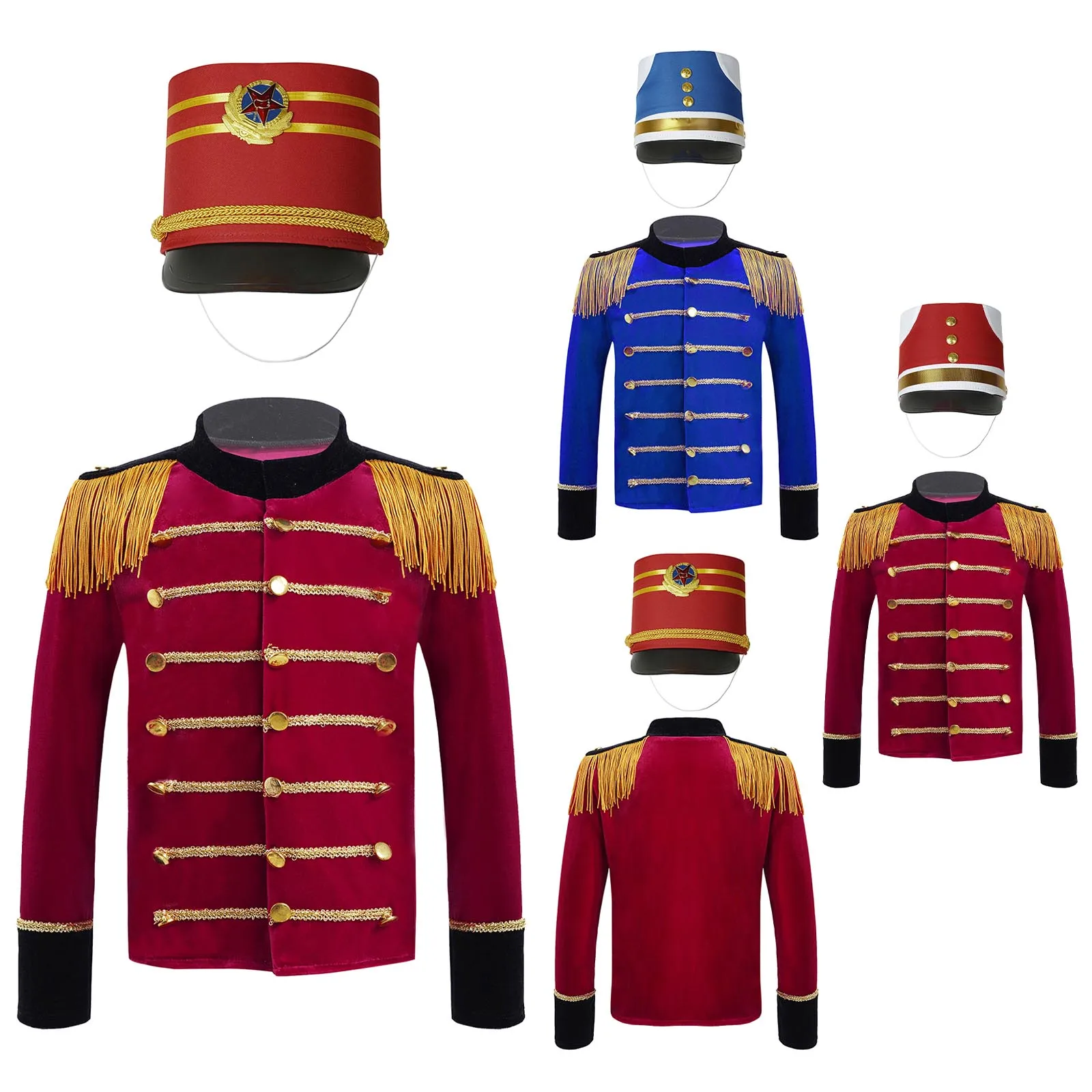 Boys Circus Ringmaster Costume Drum Trumpet Team Honor Guard Performance Uniform Long Sleeve Tassels Top Hat Halloween Party Set