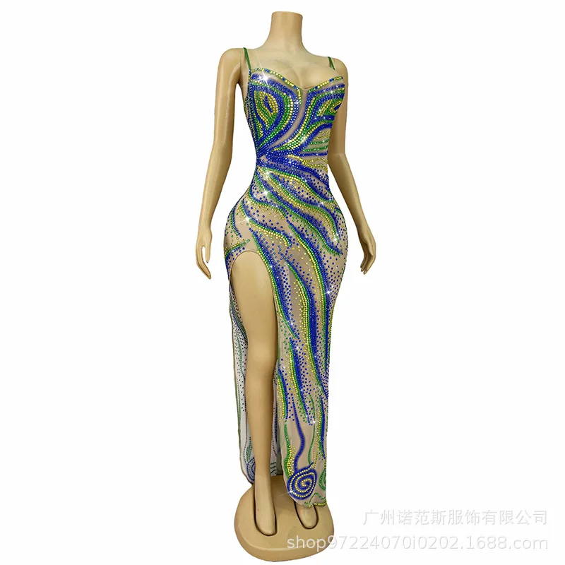 Colorful Suspender Glam High Split Holiday Dress Banquet Women's Premium Evening Dress Red Carpet Catwalk Vestidos De Gala Mujer