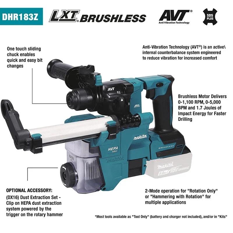 Makita DHR183Z Brushless Cordless 18mm Rotary Hammer SDS-Plus 18V Lithium Power Tools DX16