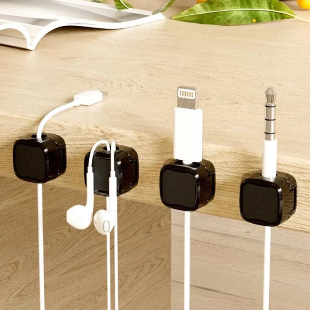 Wire Storage Box Cable Holder Self-adhesive Magnetic Cord Clip Under-desk Cable Management Fixations Adjustable Cord Clamp Clips