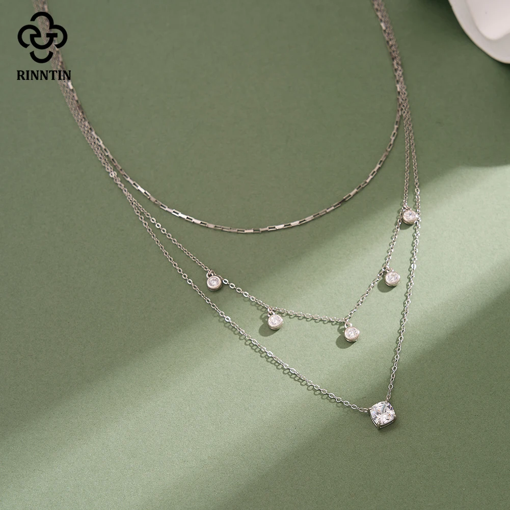 

Rinntin Luxury 925 Sterling Silver Layered Choker Necklace for Women Brilliant Summer Necklace Party Jewelry Accessorry BQN43