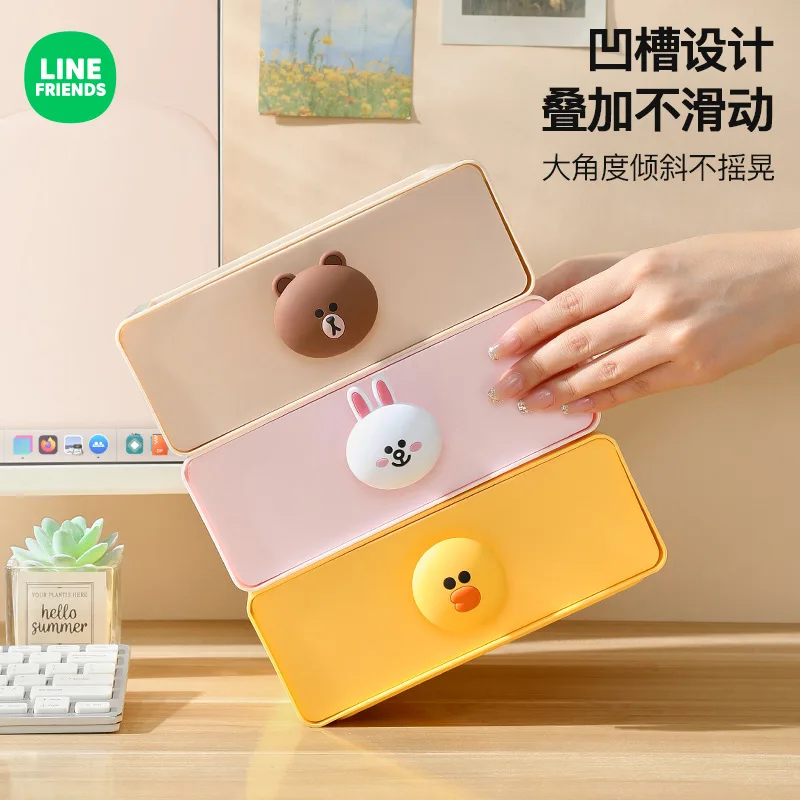 LINE FRIENDS Desktop Drawer Storage Box Anime Kawaii Large Capacity Desk Organization and Storage Boxes Can Be Stacked