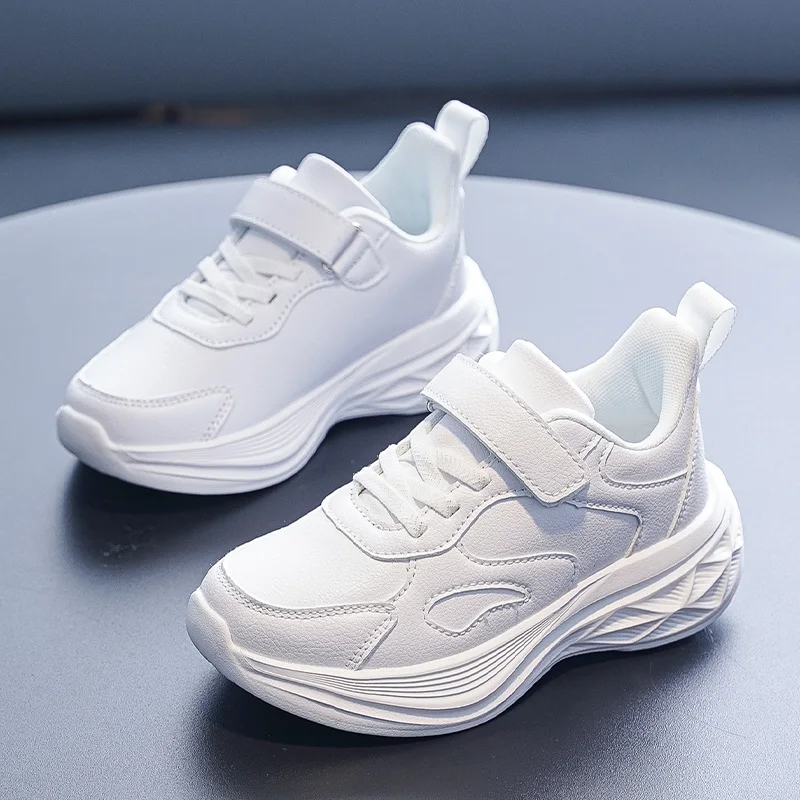 

Spring Leather Children's Fashionable White Shoes Boys Girls Student School Sports Shoes Non-slip Kids Casual Running Sneakers