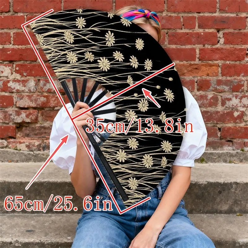 Men'S Portable Fan, Single Piece, Made Of, Featuring a Easy Floral Pattern (Dark Background with Light Beige And White Flowers), Ideal for Cooling, Perfect for Everyday Use Or Outdoor Events, a Stylish Accessory for Men, Without Battery