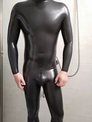 Sexy Black 3D Crotch Bodysuit Adult Latex Rubber Catsuit For Men Latex Coverall Bodysuit