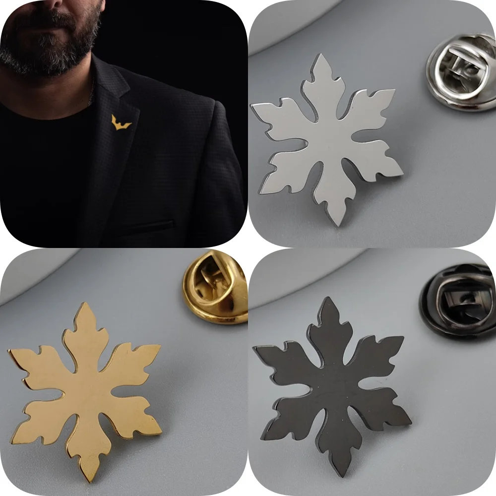 New hip-hop style six-point star baroque stainless steel gold-plated badge, suit lapel pin waterproof black, men's brooch set