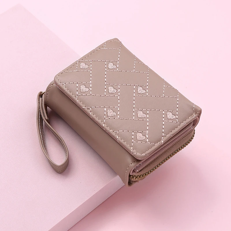 Women Wallet Tri Fold Card Bag PU Multi Objects Pocket Short Fashion Embroidered Love Pattern ulti-card Slot Coin Purse 2024 NEW