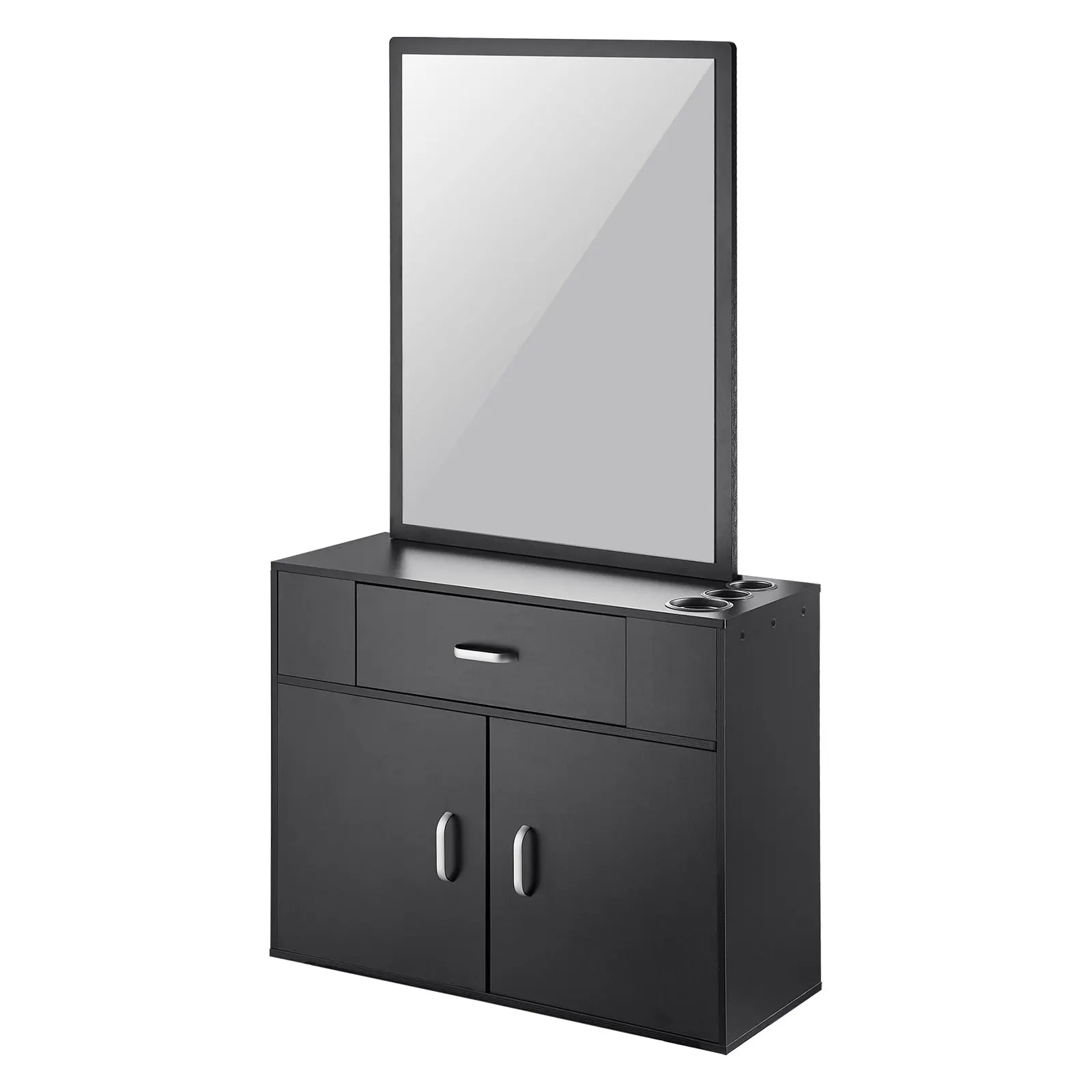 

Salon Organizer, Wall-Hanging Unit For Hairdressers, Complete With 3 Holders, Mirror, Dual-Door Storage, And Single Drawer,