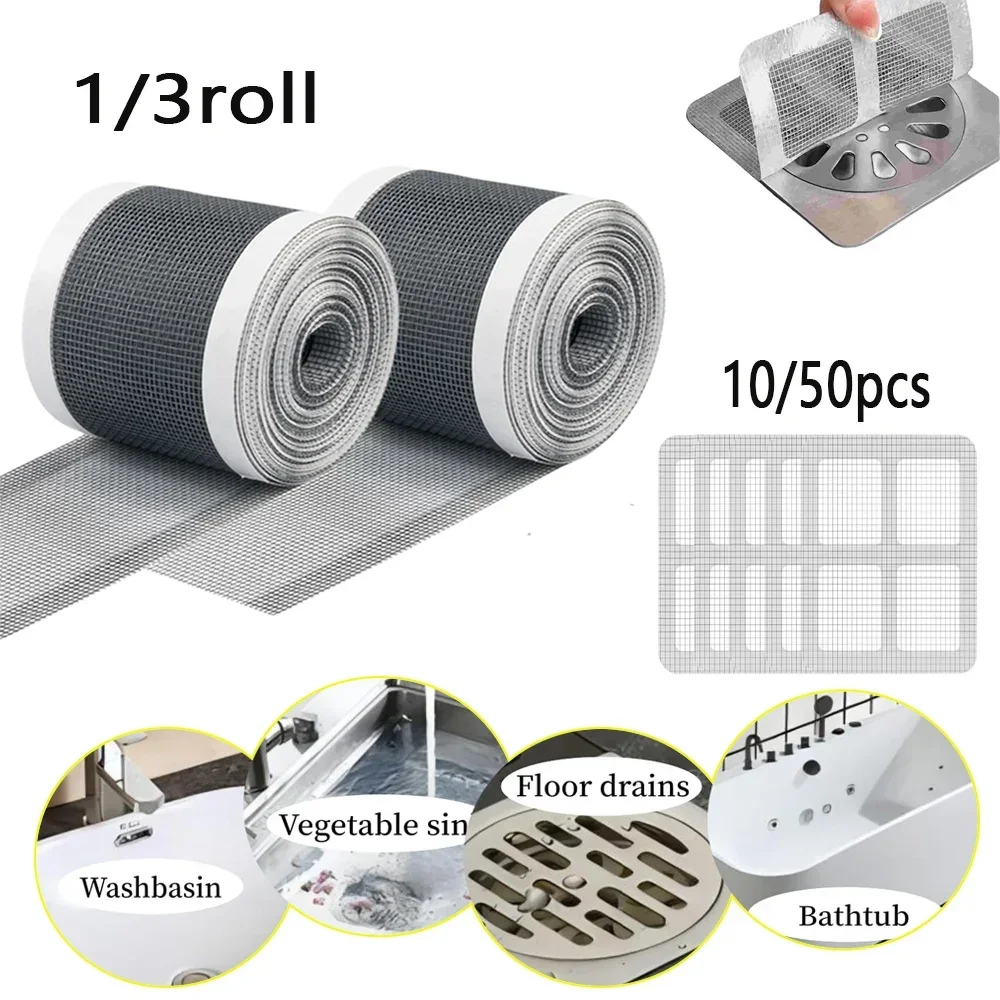 

Self-Adhesive Floor Drain Stickers Cutable Shower Drain Hair Catcher Disposable Mesh Sink Strainer Filter for Bathroom 3-1Rolls