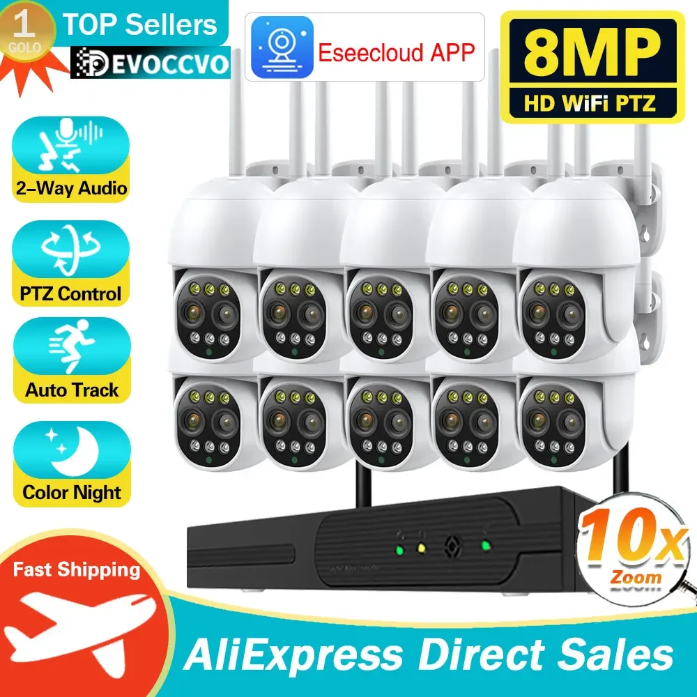 

10CH NVR Wireless CCTV System 4K 8MP Color Night Vision Video Surveillance Set WiFi Nvr Kit Cctv Outdoor Ip66 10X Zoom Cameras