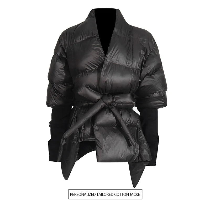 

2025 Winter New Style Black Padded Jacket with Knitted Trim and Irregular Cuffs Stylish and High-End Women's Coat