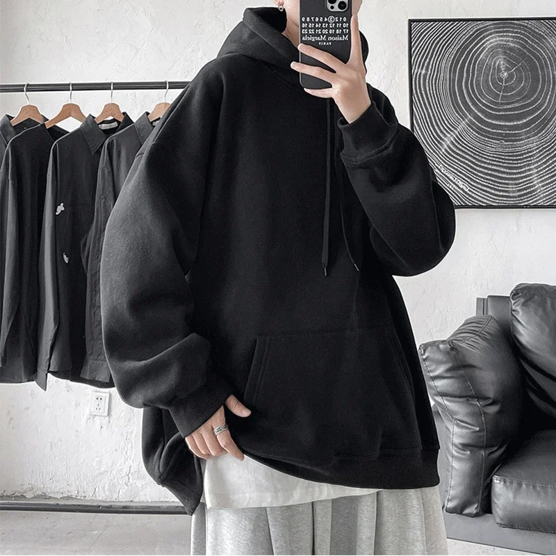 With Hat Hoodies Men Sporty All-match Plus Velvet Winter Keep Warm Windbreaker Couples Loose Casual Long-sleeved Fashion Chic