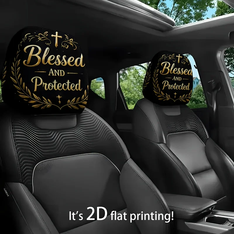 Black Golden Cross Blessed AND Protected Car Headrest Covers Seat Cover Additions Suitable for Travel Daily Commuting