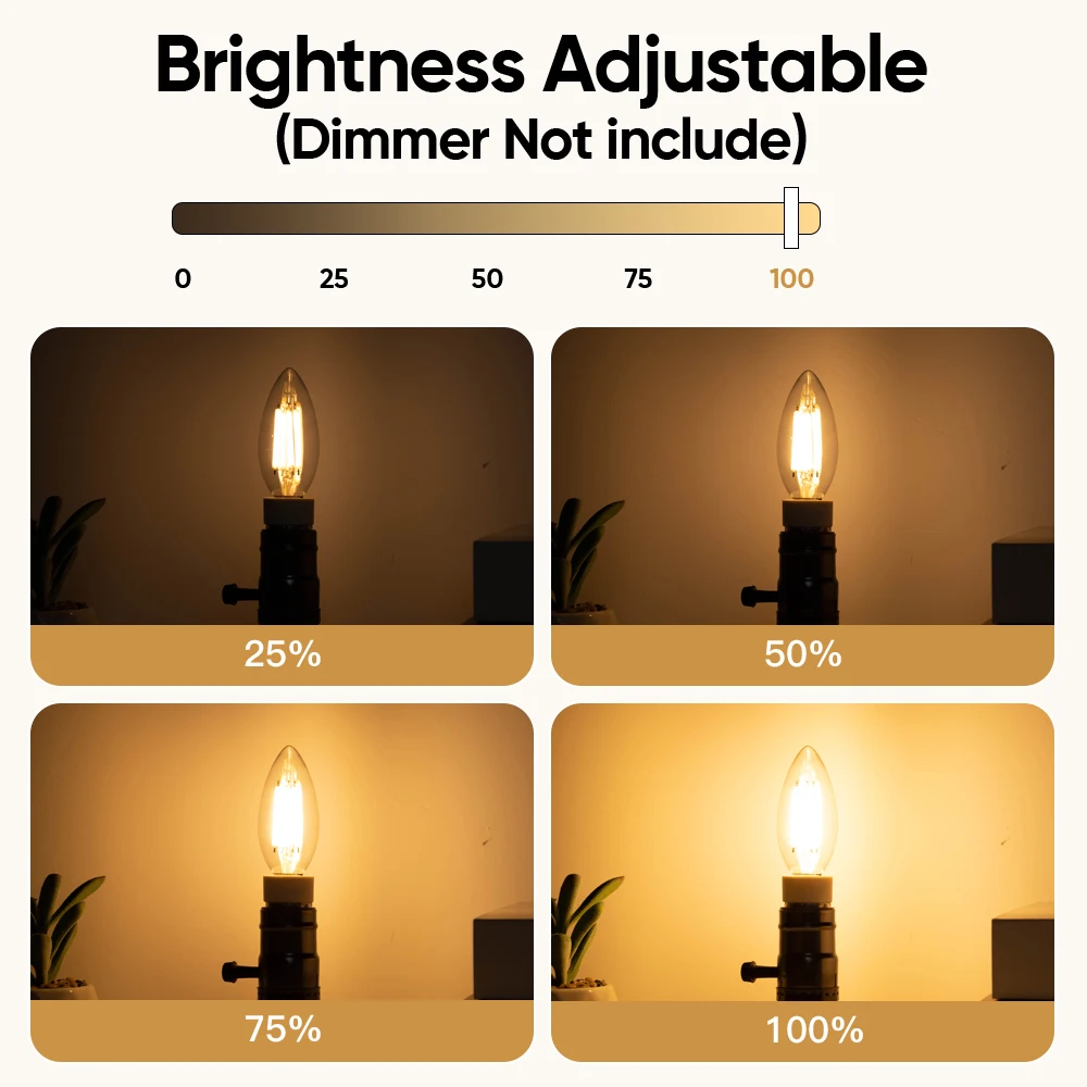 Lâmpada de incandescência dimmable, luzes de vela, branco quente, substituível, decoração do candelabro, c35, e14, e14, 220v, e12, 110v, 4w, 6.5w