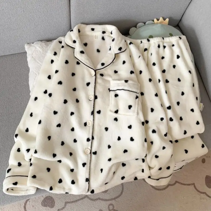 

Одежда для отдыха из кораллового флиса для девочек, пижамы, осенняя утепленная фланель на флисовой подкладке, милый студенческий комплект домашней одежды с допамином, новинка, хит продаж