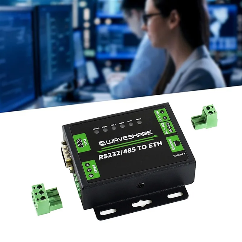 RS232/RS485 to Network Port Module Dual Serial Port ETH RJ45 Industrial Grade Double-sided Transparent Transmission EU Plug