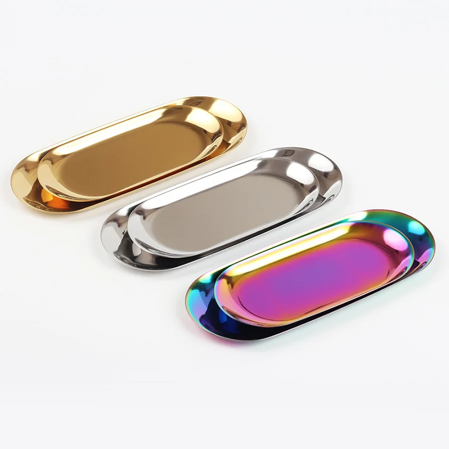 Nordic INS Multicolor Oval Plate Jewelry Key Tray Stainless Steel Metal Desktop Organizer Plate Multifunctional Decorative Plate