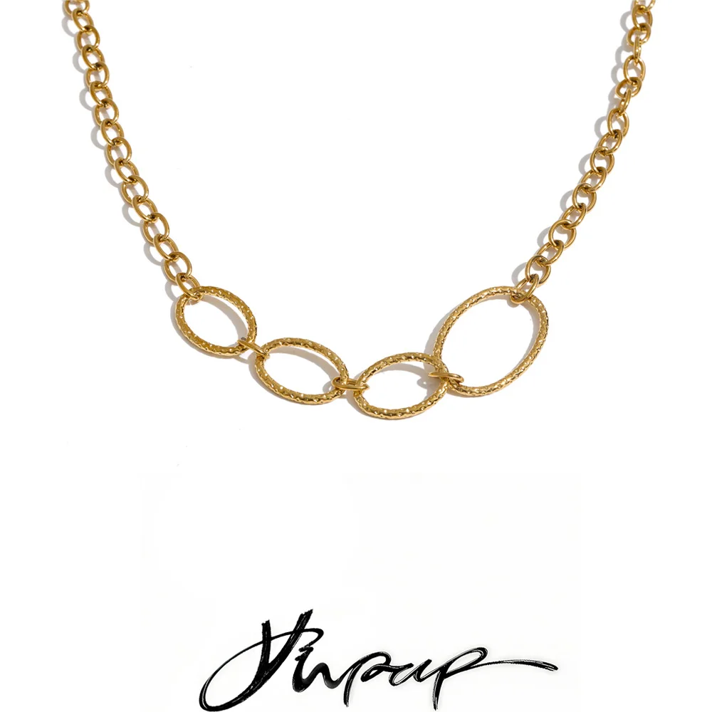 Yhpup 65+5cm Stainless Steel Round Chain Necklace Waterproof 16K PVD Plated Distinctive Trendy Neck Jewelry Accessories