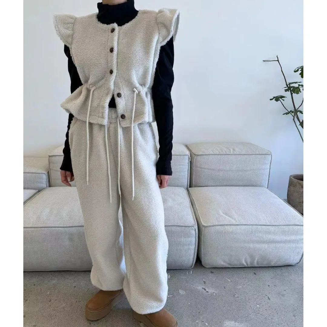 

Зимний теплый женский модный комплект, повседневный жилет с скользящим верхом и длинные брюки, комплект из двух предметов, дизайн East Gate Sensation