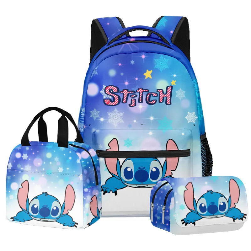 New Disney Cartoon Backpack Set Of 3 Lilo & Stitch Kawaii Stitch Printed Schoolbag Backpack Handbag Pencil Case Gift 3-Piece Set