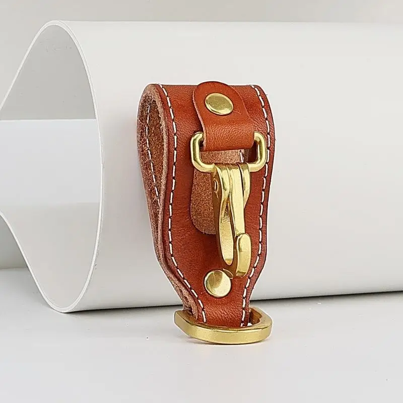 First-layer Cowhide Waist Keychain Durable Tactical Buckle Anti-lost Car Key Holder for Outdoor Daily Use