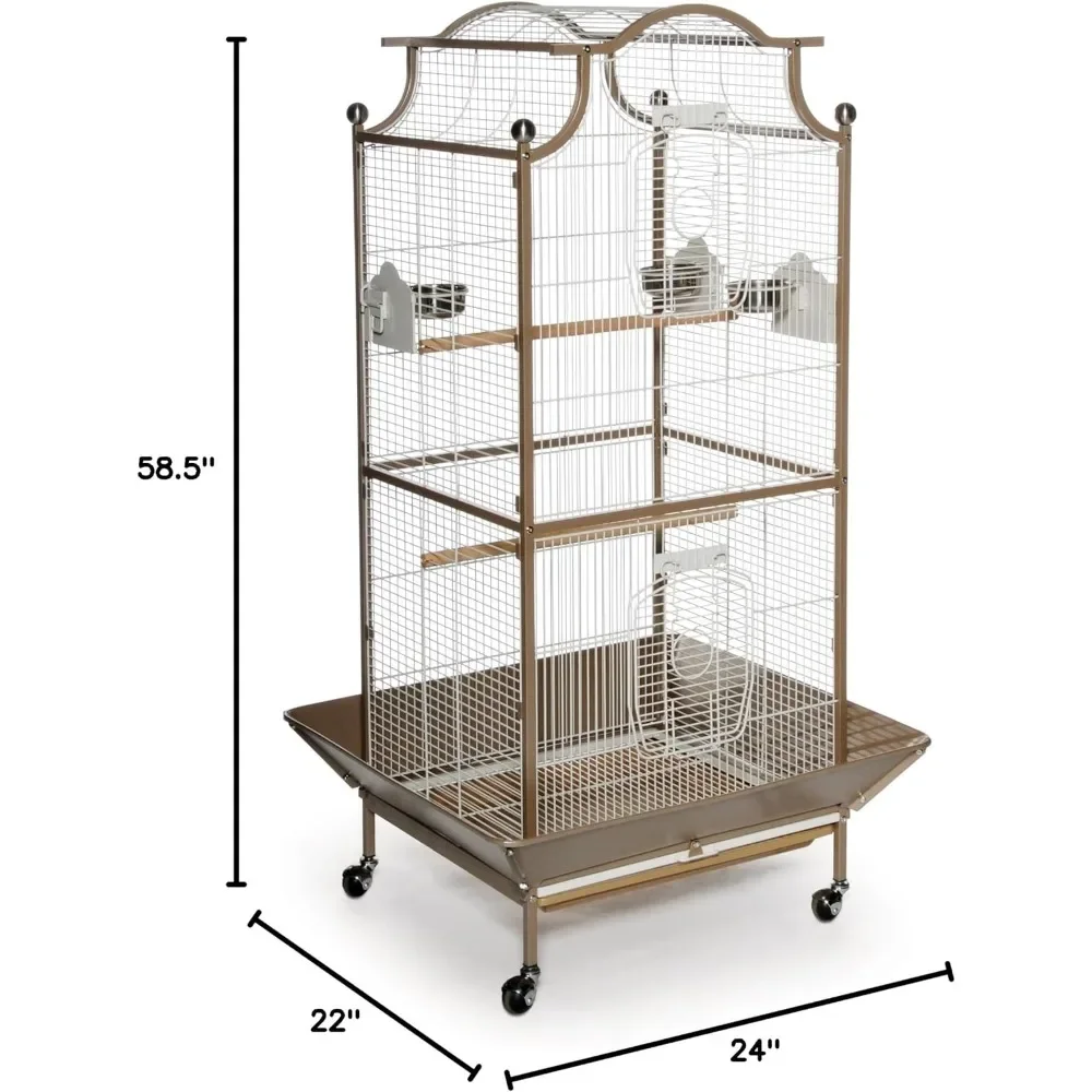 Bird cage, cocoa cream color, 24.0 inches long x 22.0 inches wide x 58.5 inches high, bird cage